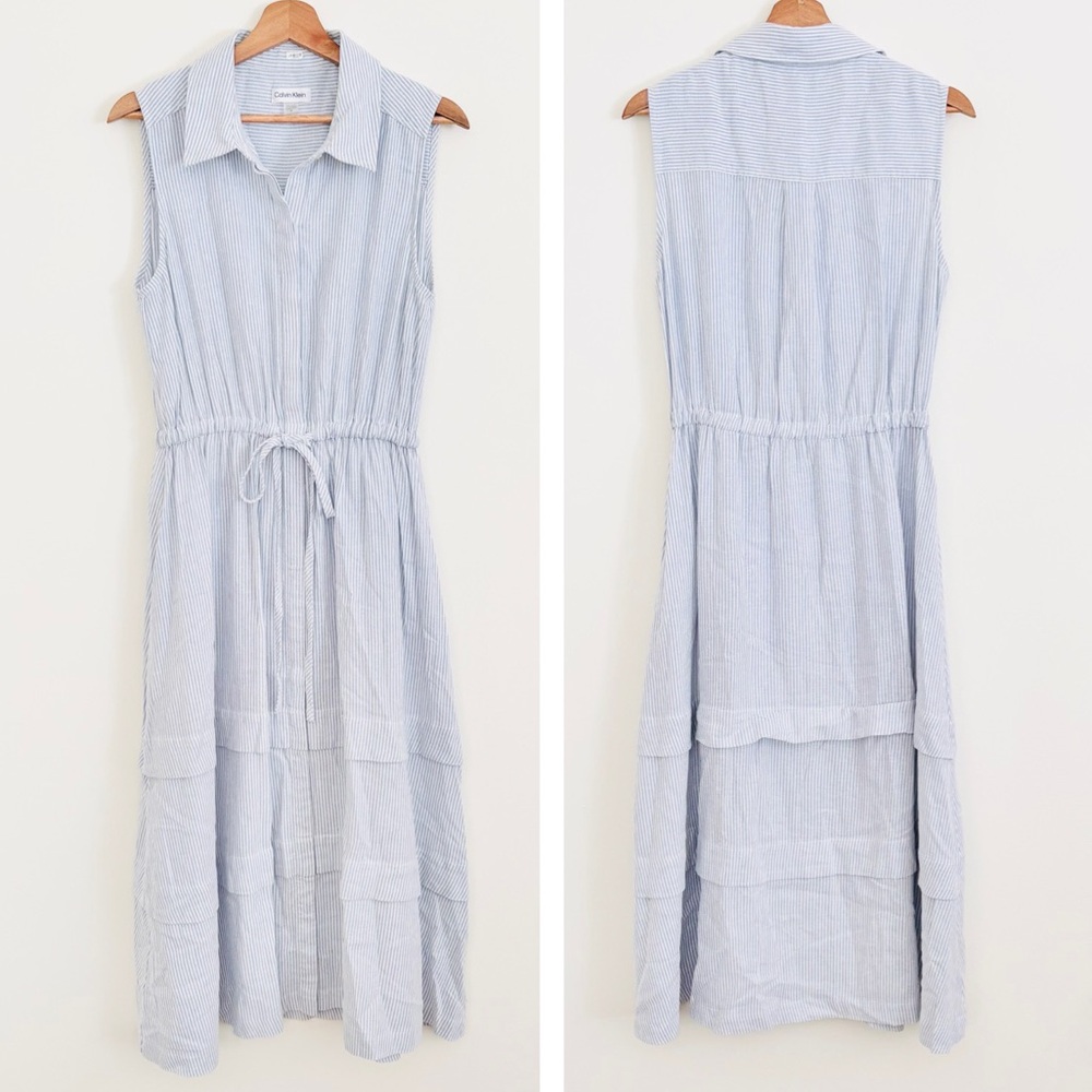 Calvin Klein Button-Front Striped Sleeveless Midi… - image 1